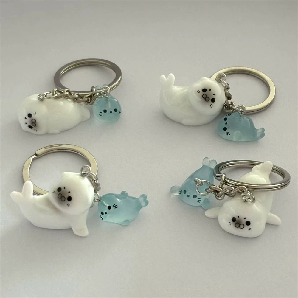 Mignon blanc 3D lumineux Lion de mer porte-clés clé pour femmes conception Simple Animal porte-clés jeunes filles sac pendentif clé bijoux N949