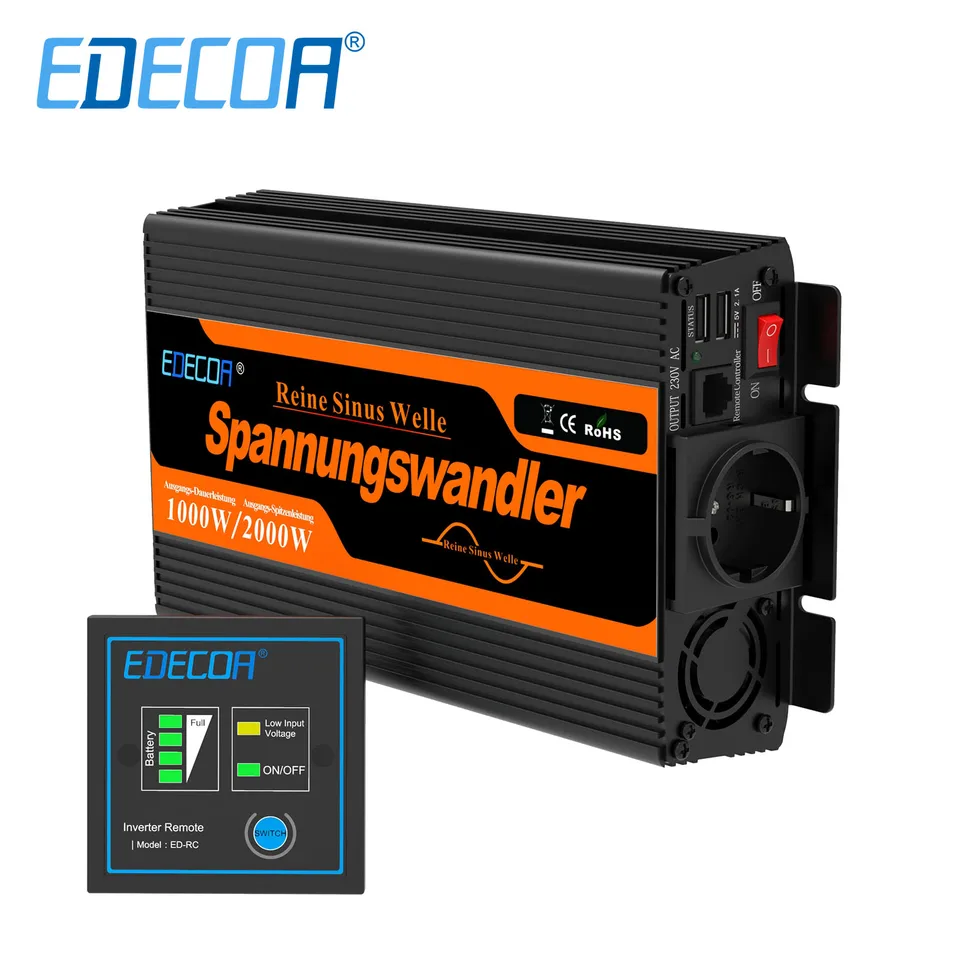 EDECOA 正弦波 インバーター1000W 最大出力 2000W DC 12V を100V 110V 