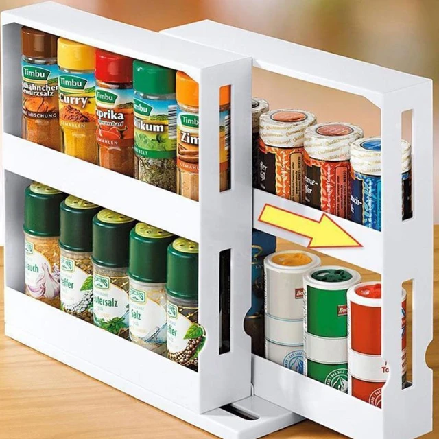 Cabinet Caddy (White | Pull-and-Rotate Spice Rack Organizer | 2  Double-Decker Shelves | Modular Design | Non-Skid Base | Stores  Prescriptions