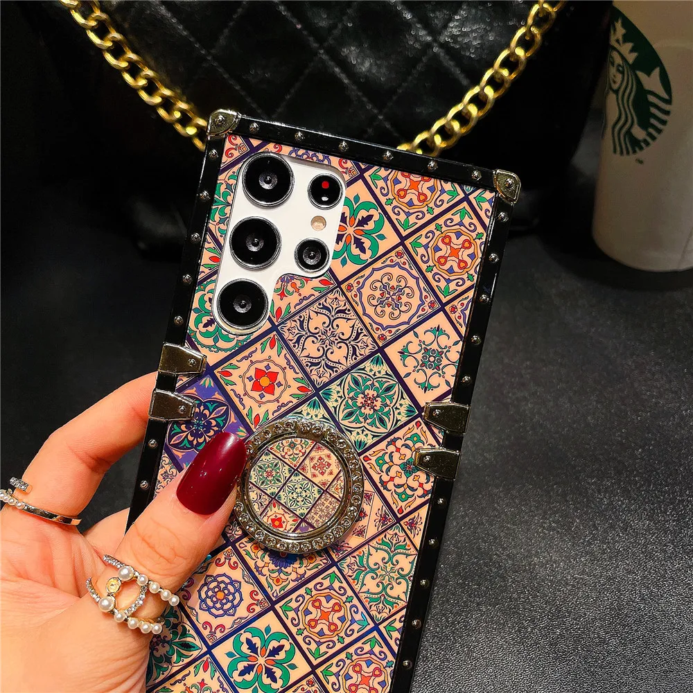 Luxury Phone Cover Geometric Flower Square Case For Samsung Galaxy