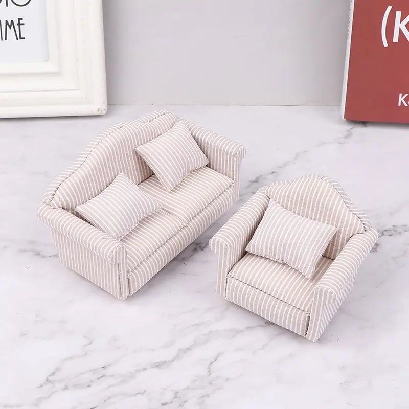 

1:12 Mini Dollhouse Furniture Sofa With Pillow Set Simulation Miniature Living Room Kids Pretend Play House DIY Doll House Decor