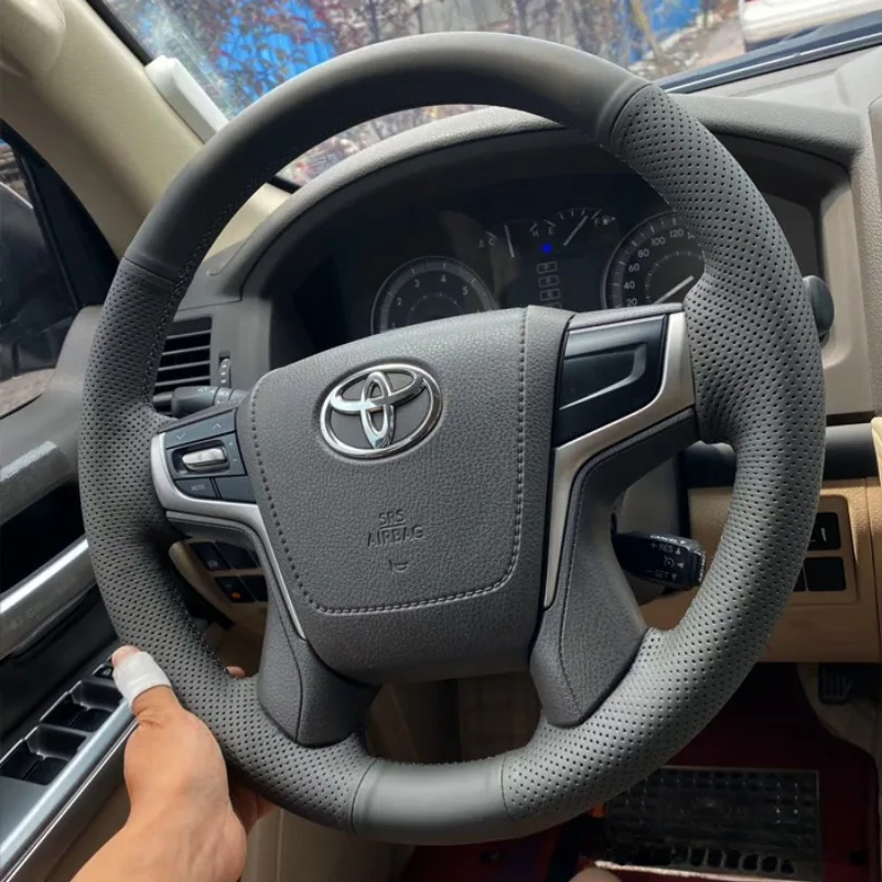 

For TOYOTA LAND CRUISER PRADO Crown LAND CRUISER DIY Customized leather imitation peach wood hand sewn car steering wheel cover
