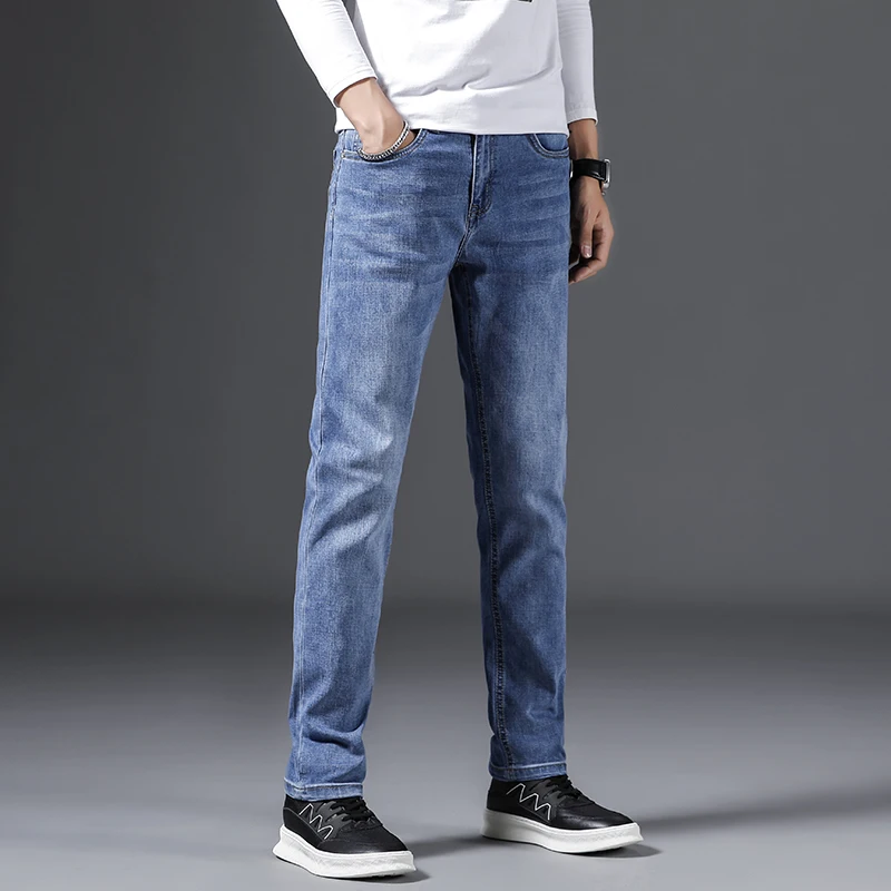 biker jeans Four Seasons Jeans Men's Slim Business Casual Straight Loose Long Pants 2022 Autumn Versatile Trend cargo jeans