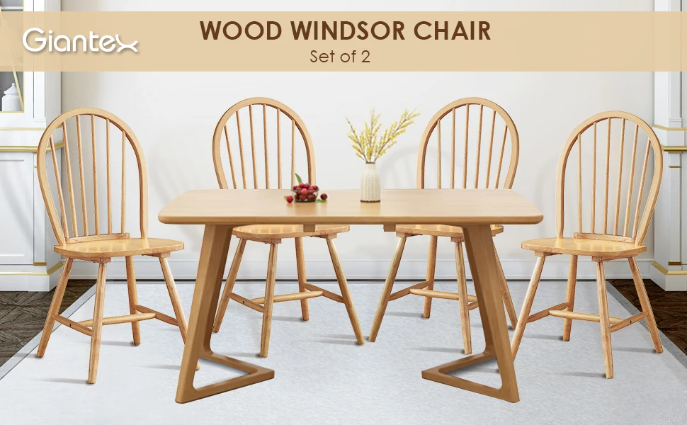Description Picture 2 of itemSet of 2 Windsor Chairs, Wood Dining Chairs, French Country Armless Spindle Back Dining Chairs
