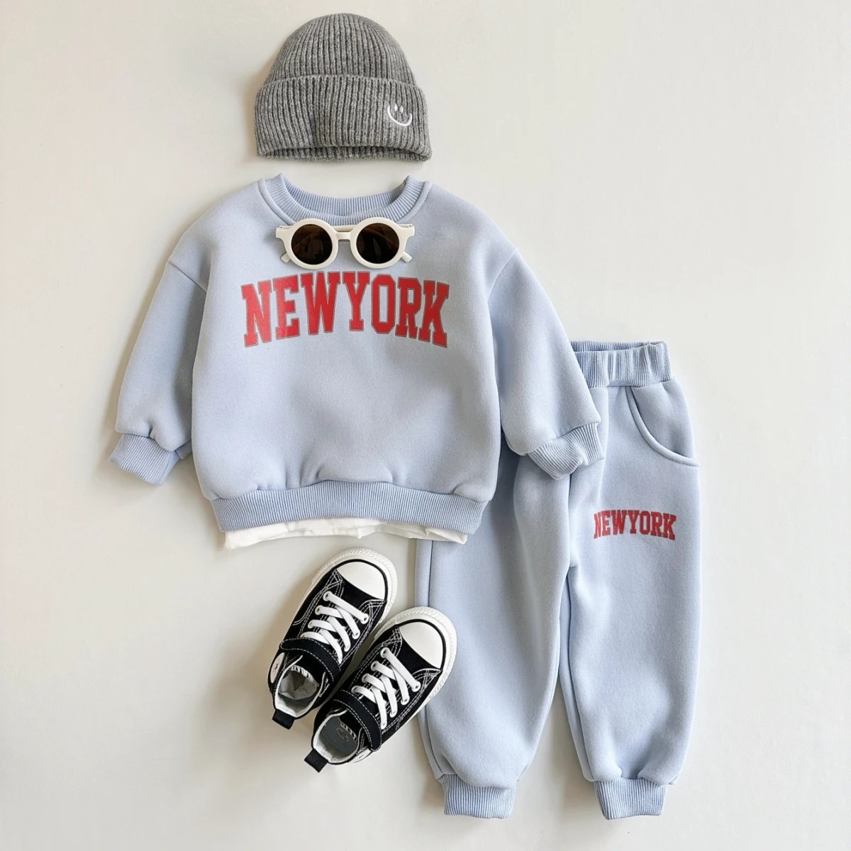 Winter Thickened Newborn Boy Girl 2PCS Plush Letter Printing Casual Suits Outfits Set Children's Clothing 2