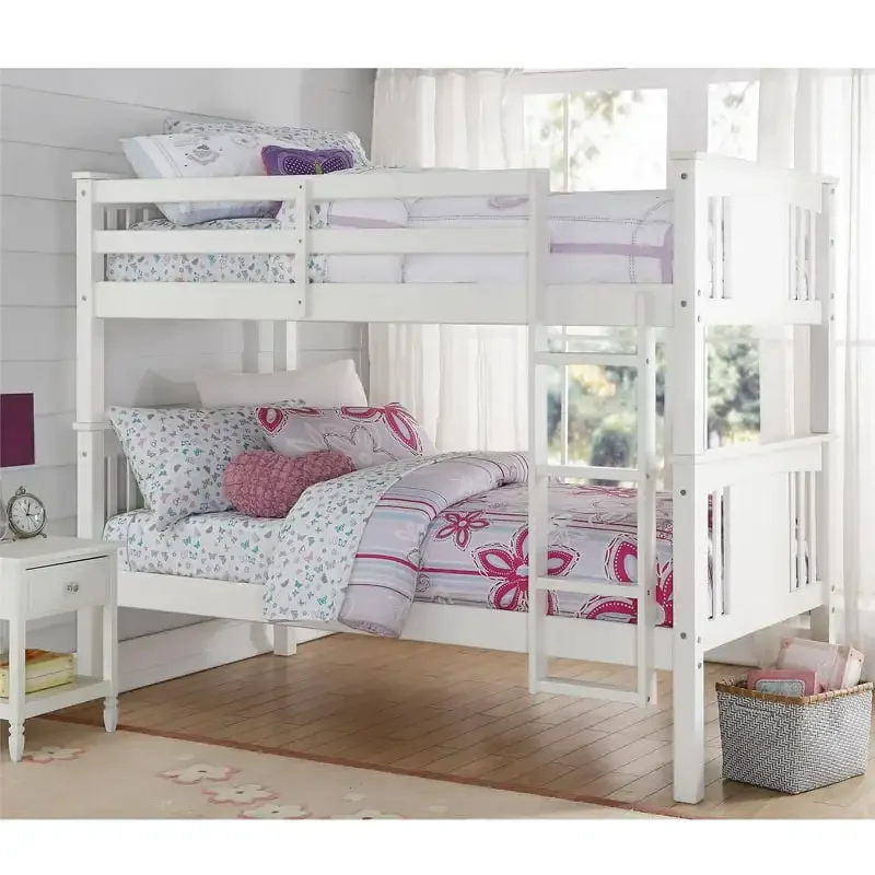 

Homes and Gardens Flynn Twin Size Bunk Bed for Kids, White Cat bed Cama para niñas Toy bed