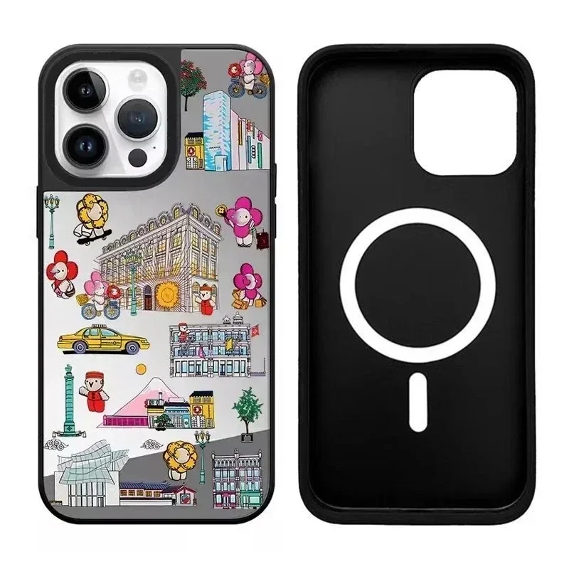 

Black Border Mirror Surface Streetscape iPhone 11 12 13 14 15 Pro Max Case - Protective iPhone Case with MagSafe