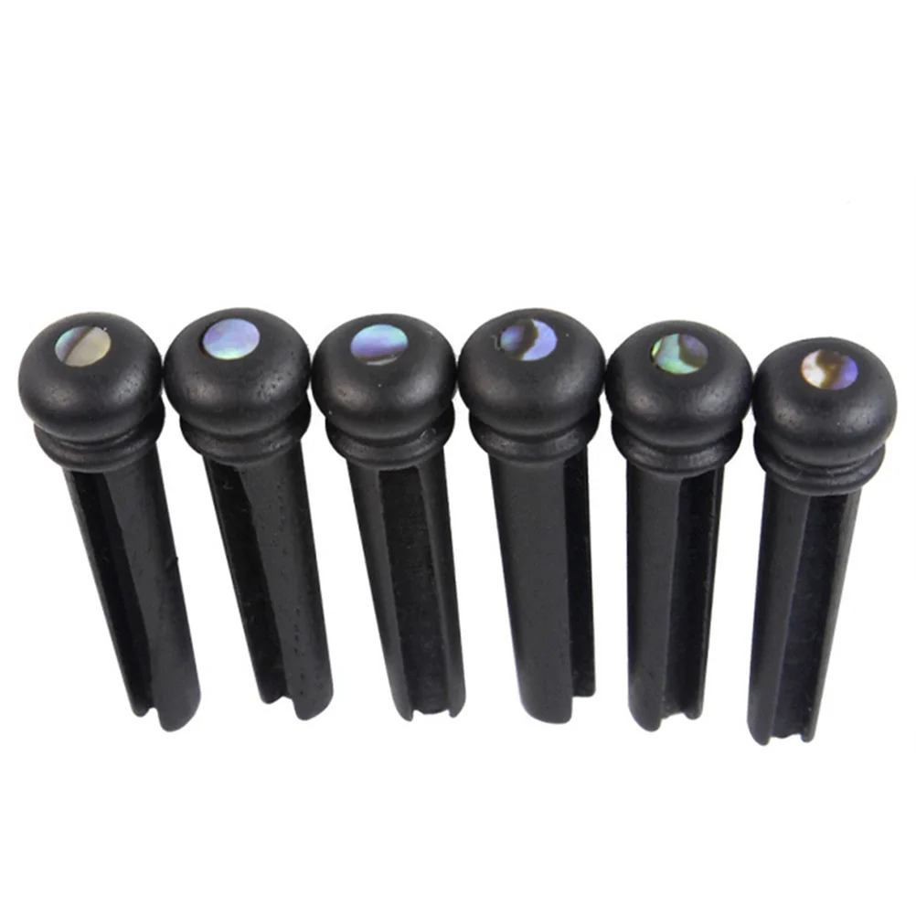 

6 Pcs Guitar String Studs Bass Bridge Pin Folk Replacement Part for Ebony with Dot Inlay