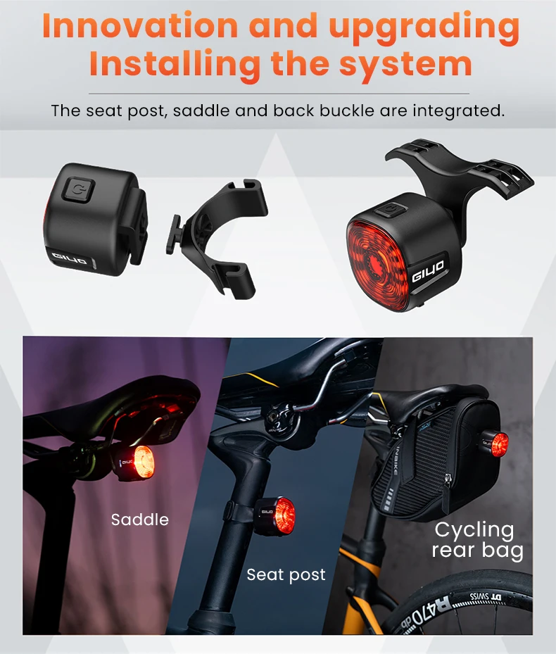 GIYO Bicycle Smart Taillight Rechargeable 6 Modes Waterproof LED GL09S Smart Brake Sensing Rear Light Cycling Seatpost Taillight