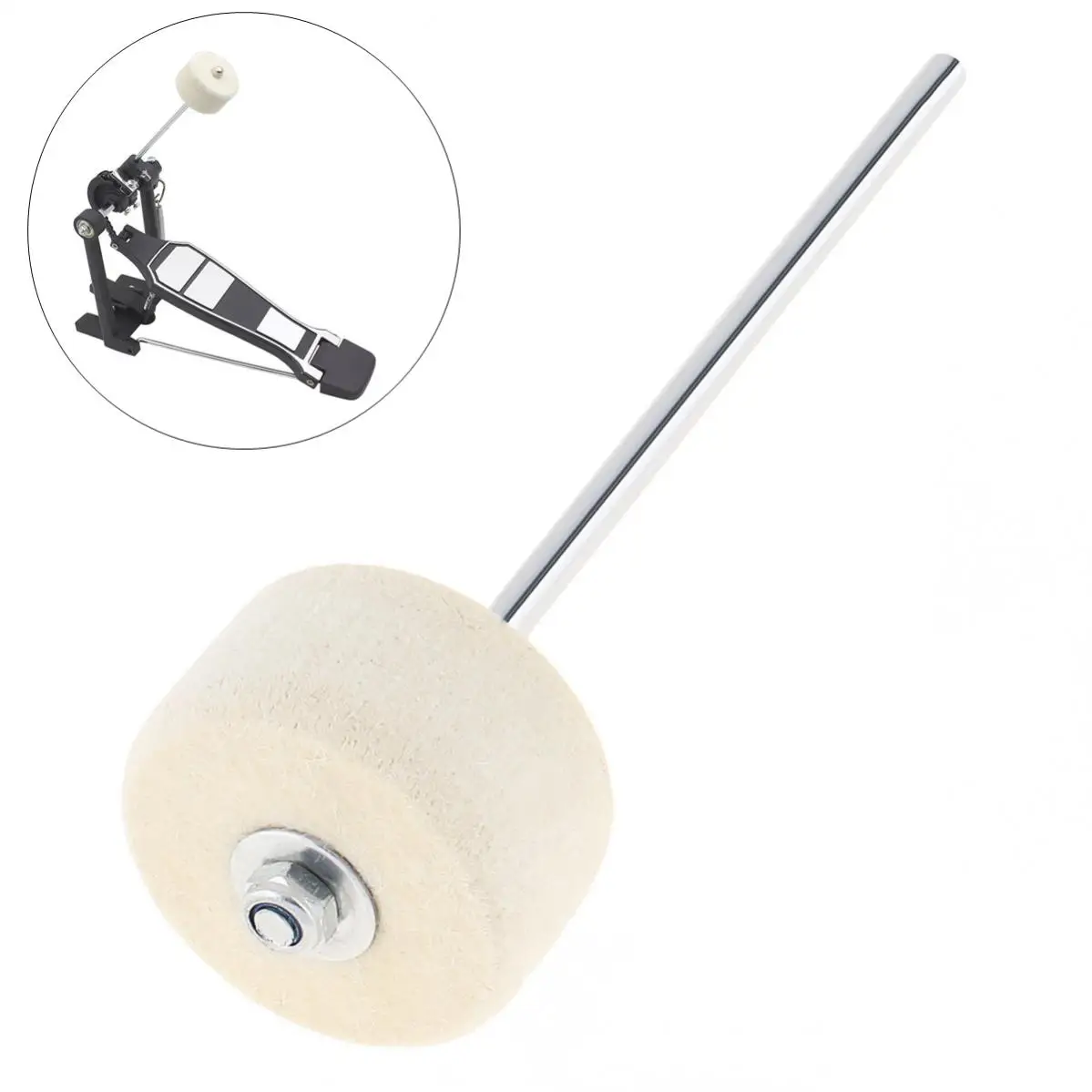 Stainless Steel Shaft White Felt Bass Drum Beater for Kick Drum Pedal lightweight Foot Pedal Beater