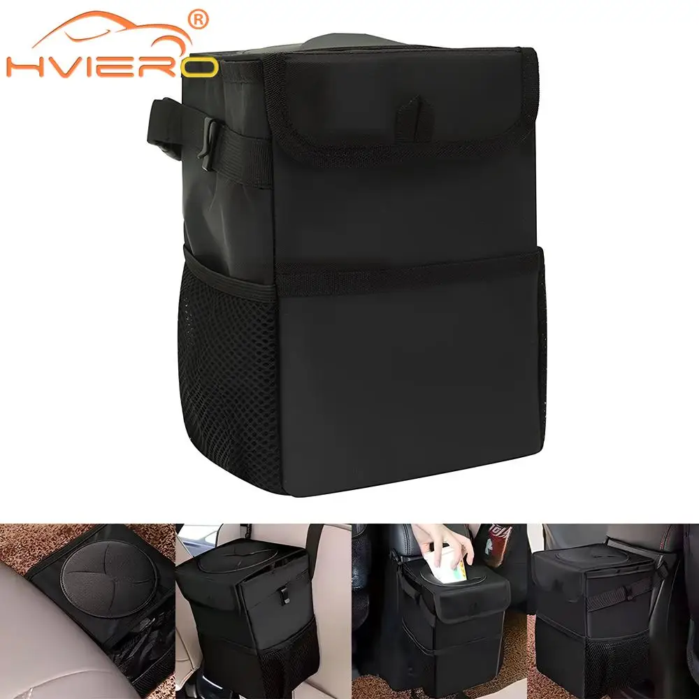Trash Can Lid Storage Pockets Leak Proof Organizer Waterproof Garbage Multipurpose Bin For Car car trash can