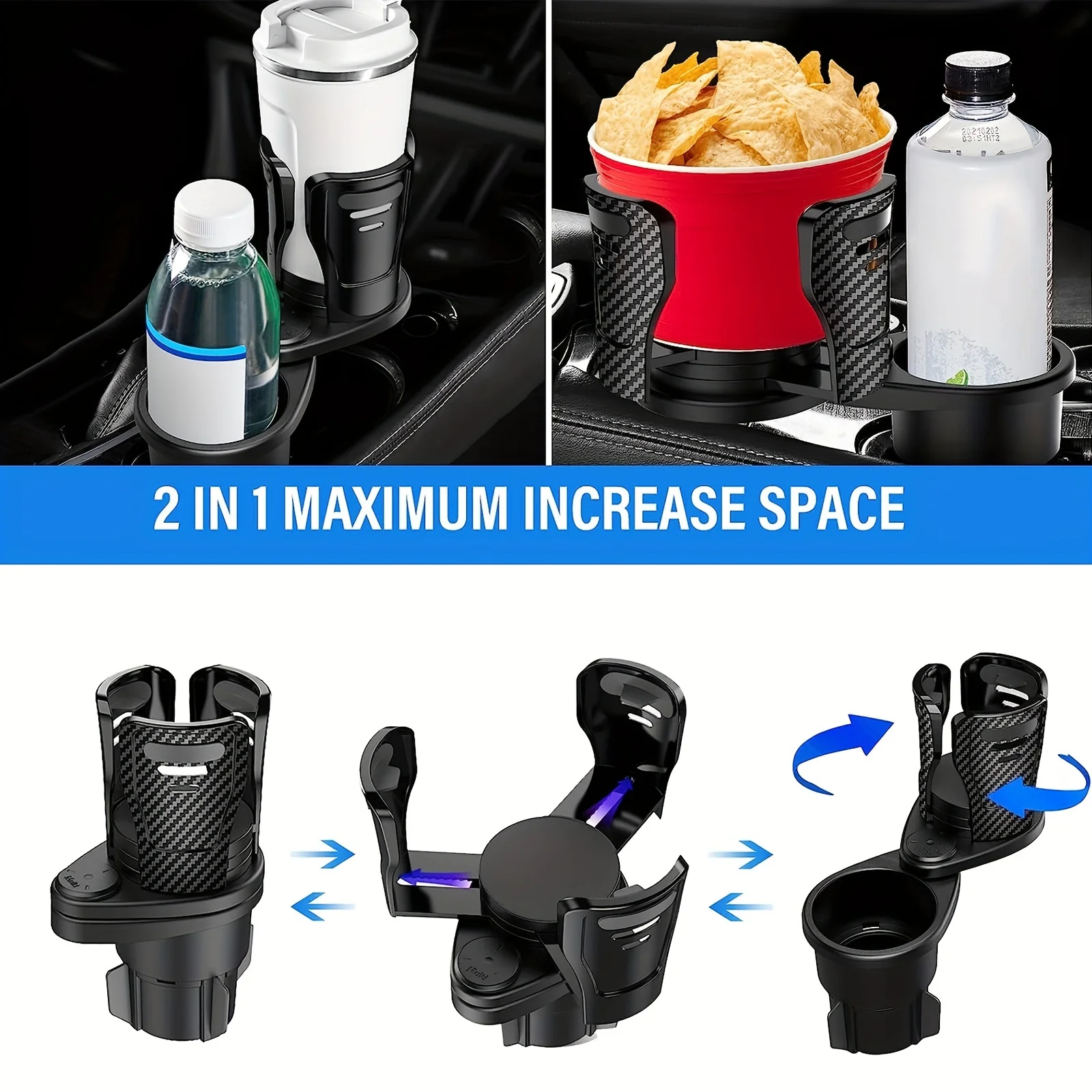 Drink Cup Holder 2 In 1 Vehicle Mounted Slipproof Cup Holder 360 Degree Rotating Water Car Cup Holder Multifunctional Auto Accessory