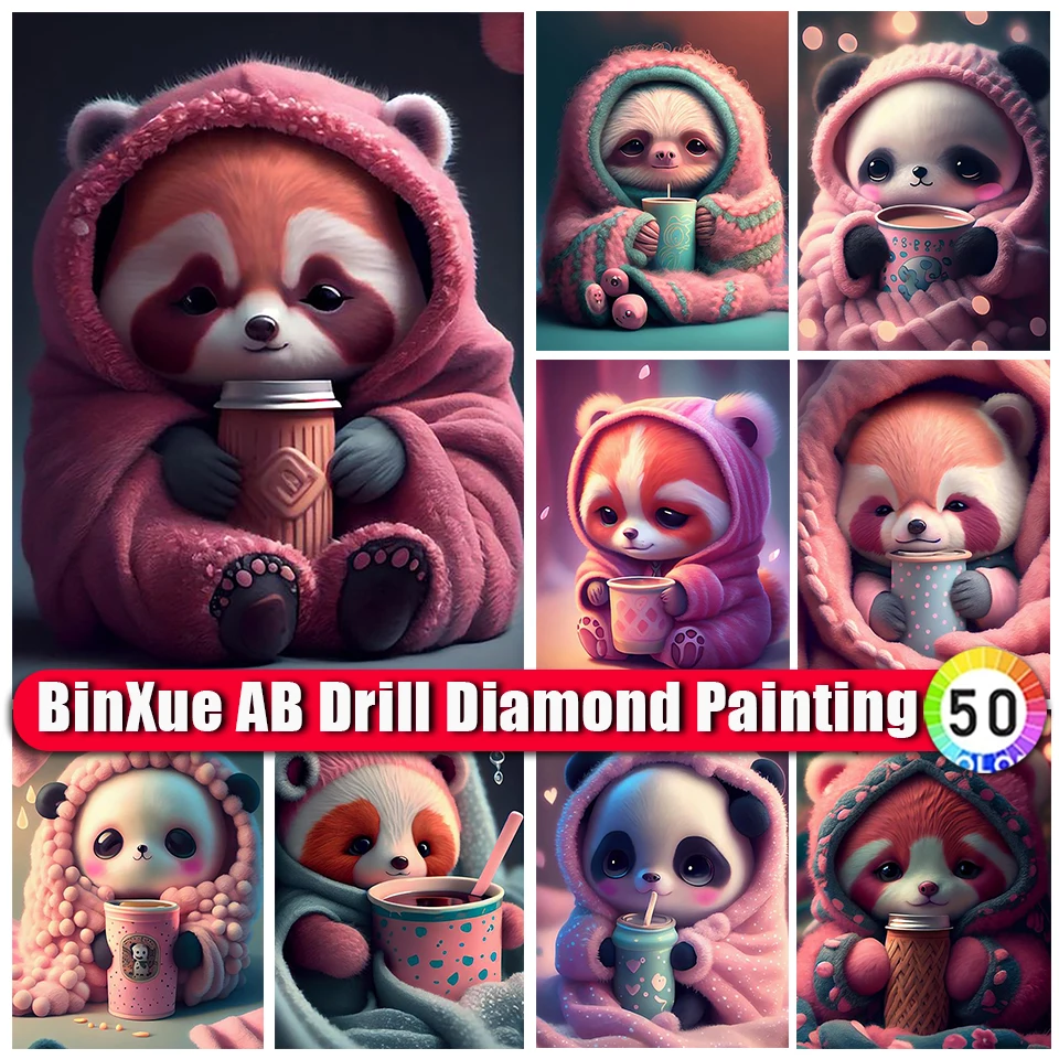 BinXue AI sanat 5D DIY karikatür Panda AB elmas boyama kiti tembellik