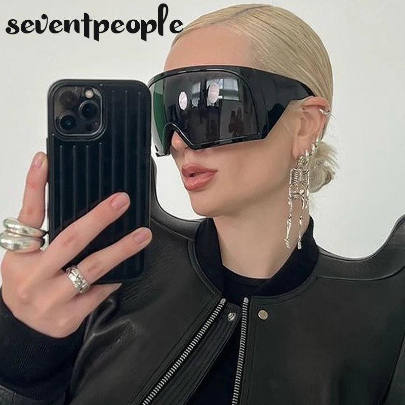 Übergroße Punk-Sonnenbrille für Damen, Luxusmarke, Designer-Sport-Sonnenbrille für Herren, modische einteilige Sonnenbrille, Outdoor-Sportbrille – Detail 2