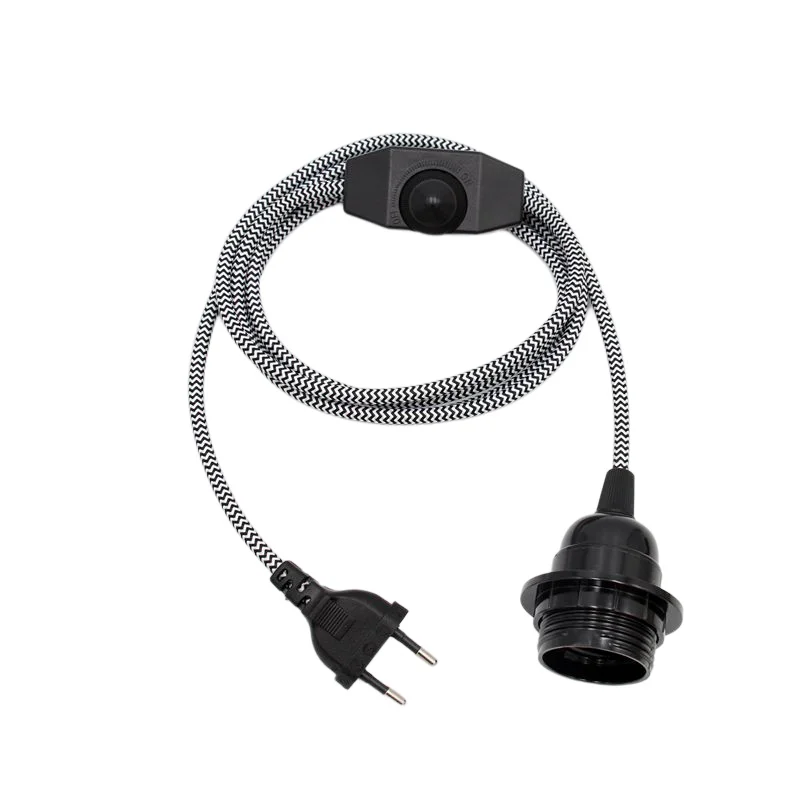 Kit lampada con cavo tessile personalizzato / Cavo elettrico flessibile in tessuto fai da te a 3 fili / Cavo lampada bicolore / Cavo grigio giallo a zig zag / Portalampada E27 - Italia