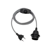 AC 220V EU Plug  Power Cords Textile Covered Cable With Dimmer Switch E27 Threaded Bulb Lamp Holder Ring For Hanging Light 1