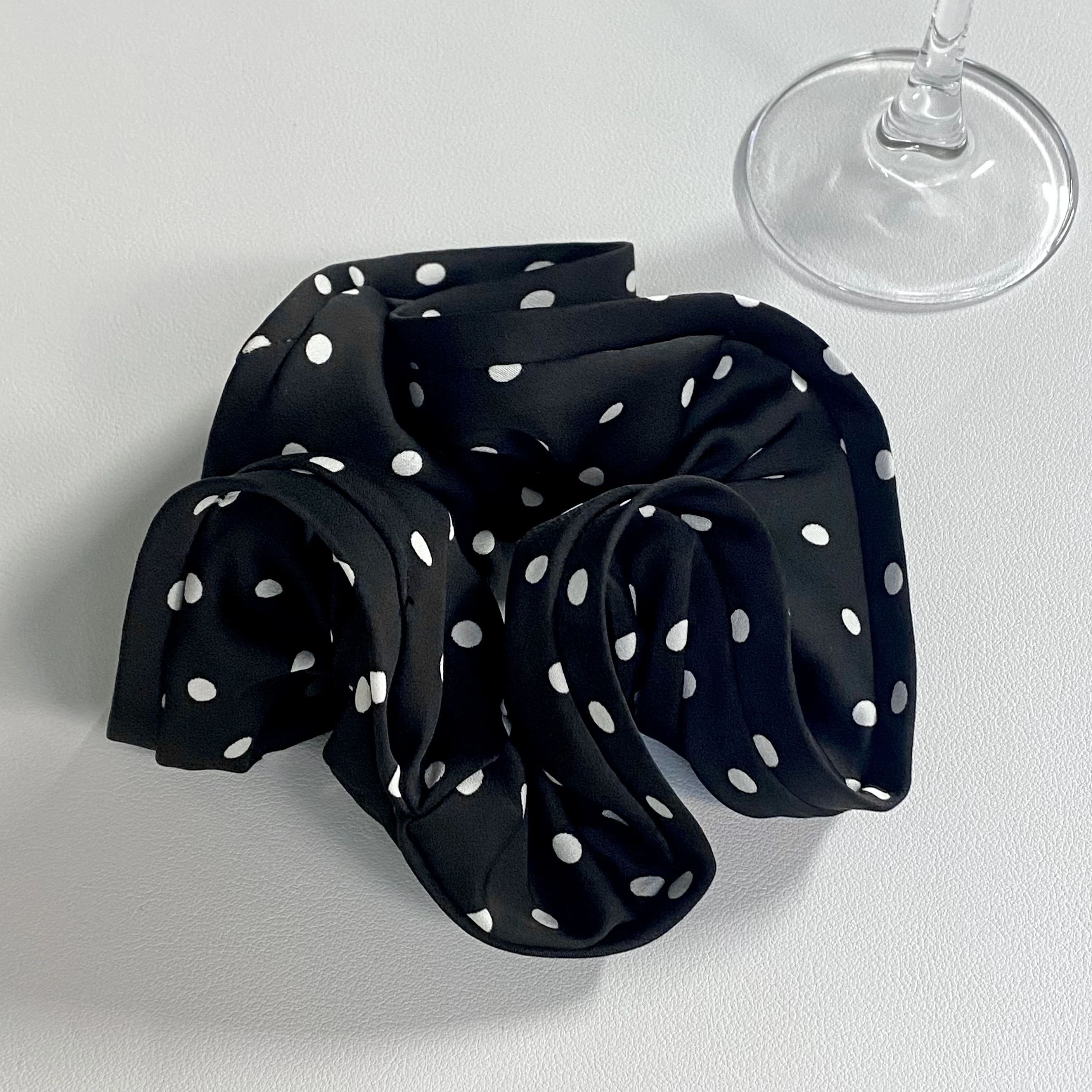 1PC Polka Dot Hair Scrunchies Set, Black And White Satin Hair Ties, Elegant Hair Accessories For Women