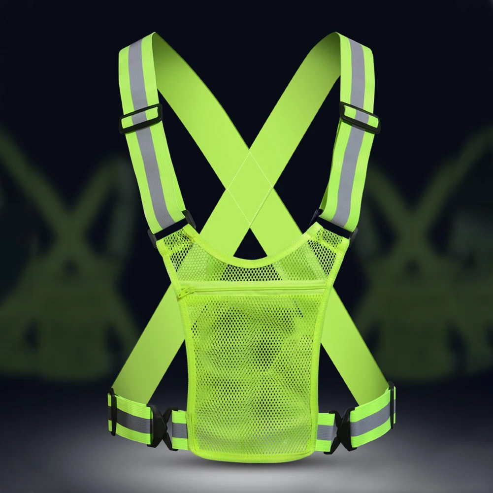 Night Running Vest Lightweight High Visibility Running Vest with Pouch Cycling Adjustable for Walking Cycling