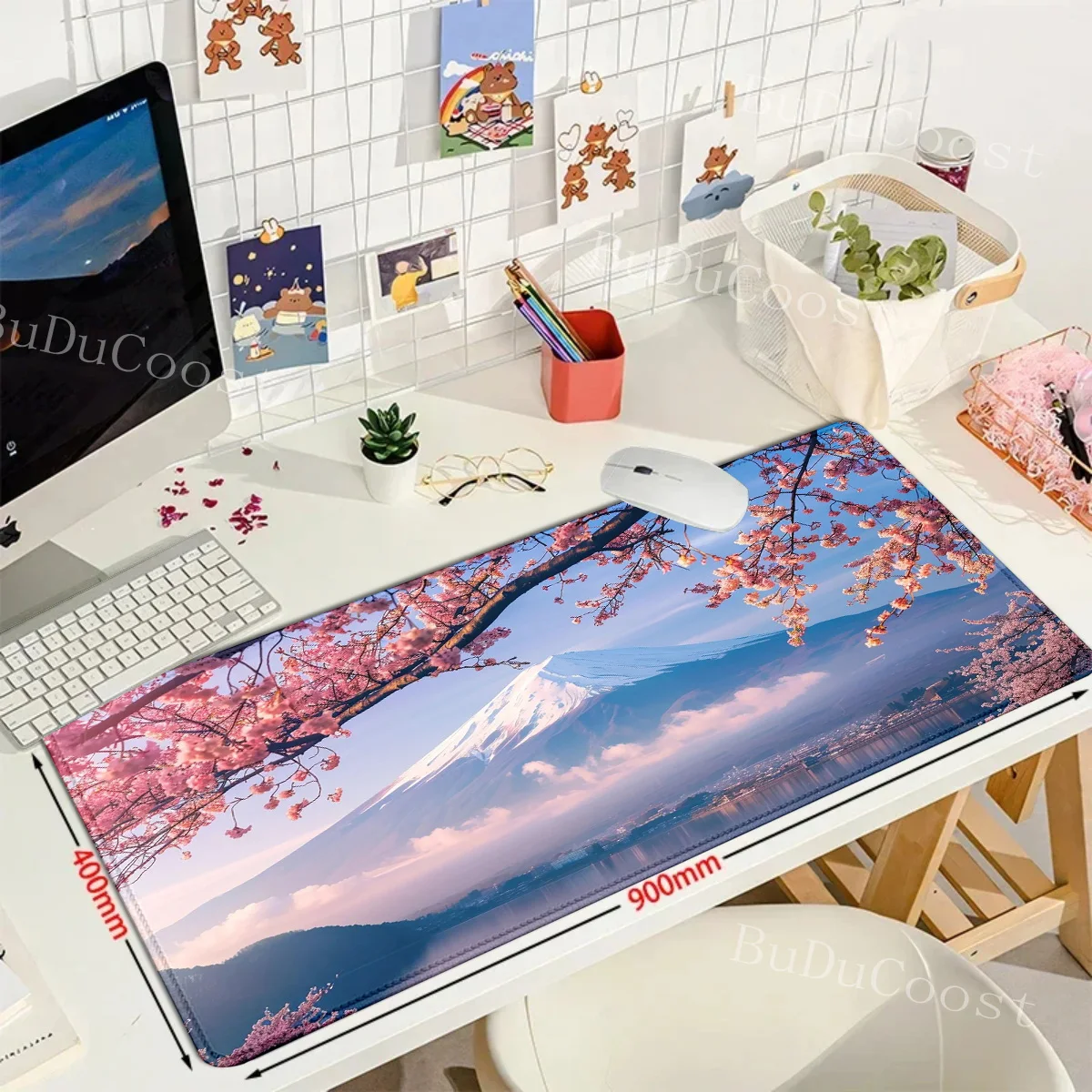 Gamer Sakura-Mauspad, großes Mauspad mit Schlosskante, XXXL, 1000 x 500 mm, rutschfestes Mauspad, große Schreibtischunterlage, Gaming-Mauspad, Tastaturmatte