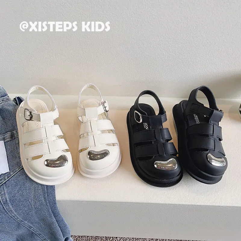 

Stylish Children Girls Summer Leather Sandals Non-slip Black Beige Gladiator Sandals Kids Beach Sandals Outdoor Shoes 3-12Y