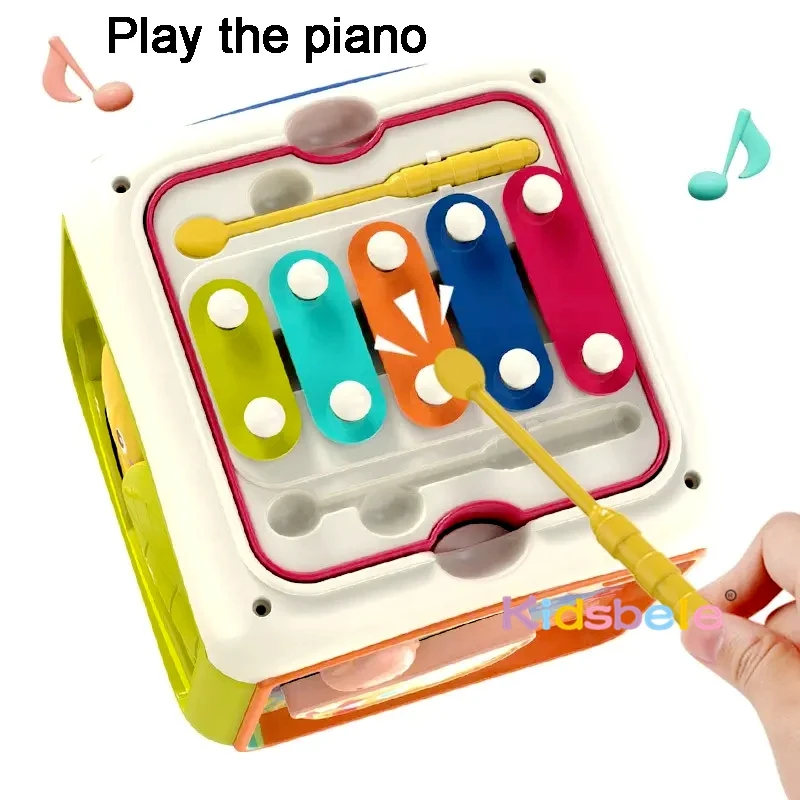 Activity Cube Toy With Light For Baby 7 in 1 Multi-Function Play Keyboard Drum Toy Musical Educational Gift For Toddlers 3