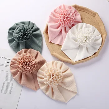 Big Blossom Flower Ribbed Turban Baby Hats Topknot Cotton Cap Toddler Boy Girl Headwraps Bonnet Newborn Beanies Kids Accessories 1