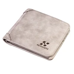 Men's Slim Leather Billfold Wallet with Credit Card Holders and Coin Purse (Transverse-Gray)