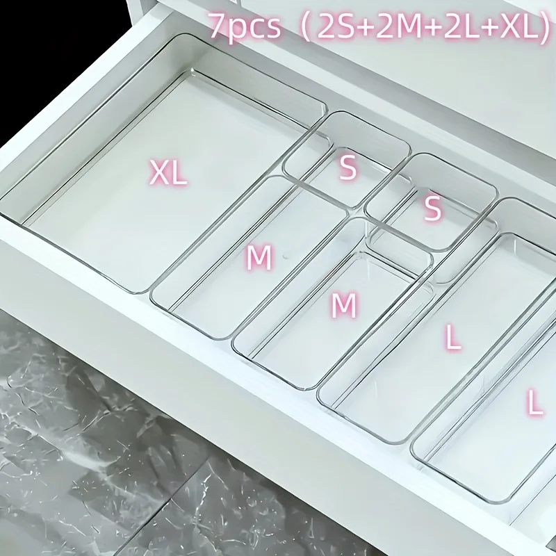 4/7개 아크릴 투명 서랍 정리함 세트, 화장대용 화장품 수납함, 책상 사무용품, 가정용 책상 및 서랍 정리함
