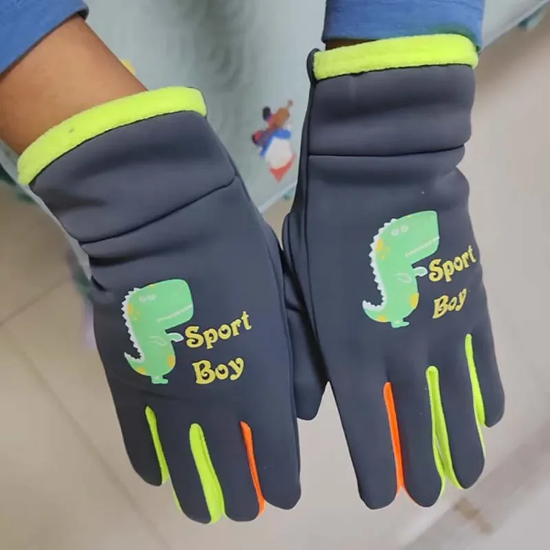 Winter Children Plush Warm Gloves Boys Girls Outdoor Windproof Skiing Cycling Gloves Students Toddler Cycling Mittens