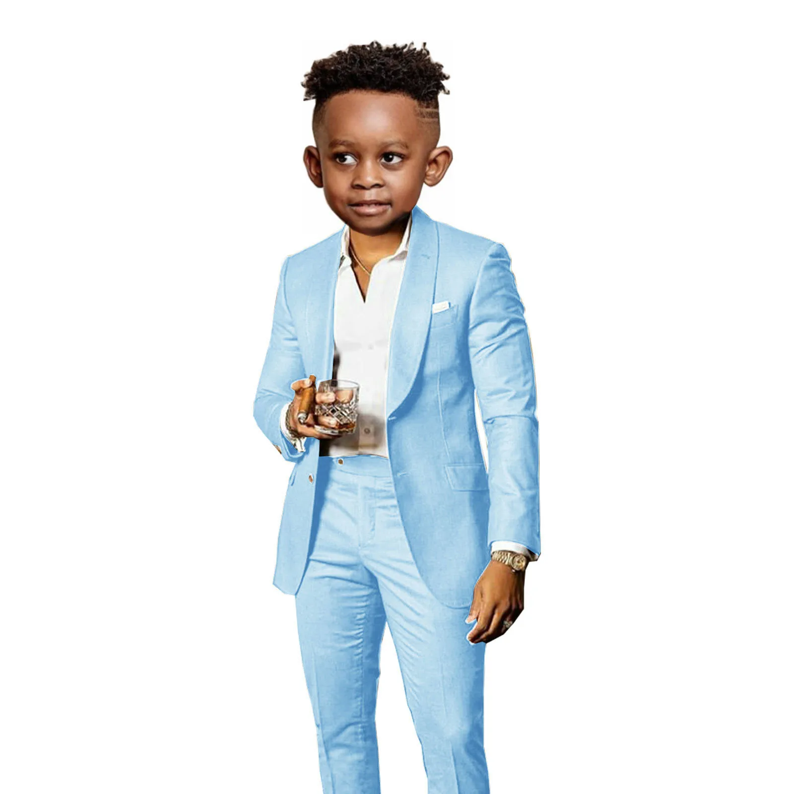 Children's Brown 2-Piece Suit with Shawl Collar - Elegant Formal Wear for Weddings and Parties
