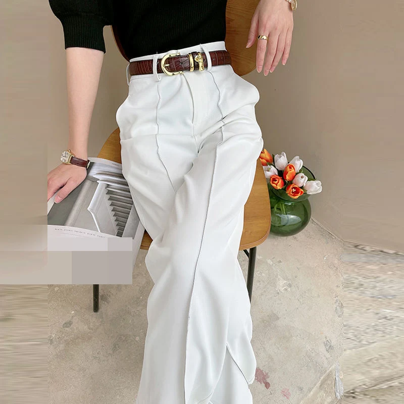 2022 spring new three-dimensional twill light brown waist high waist nine points micro-taper casual suit pants  harajuku pants сумка поясная 90 points ninetygo marvel casual crossbody chest bag бежевая