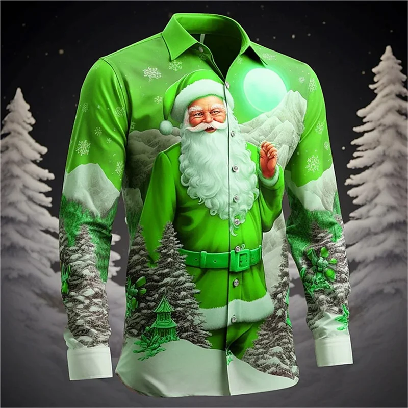 Santa Claus Festival Shirt 3d Print Hot Sale Christmas Long Sleeve Shirt Party Men's Shirt 3d Print Casual Fashion Men Clothing
