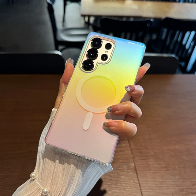 Fashion Matte Aurora Laser Gradient Magsafe Case with Wireless Charging Support