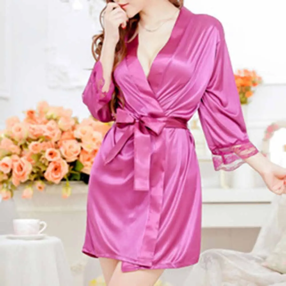 

Nighty Satin Lace Pajamas Nightdress Robe Sleepwear Lingerie Underwear