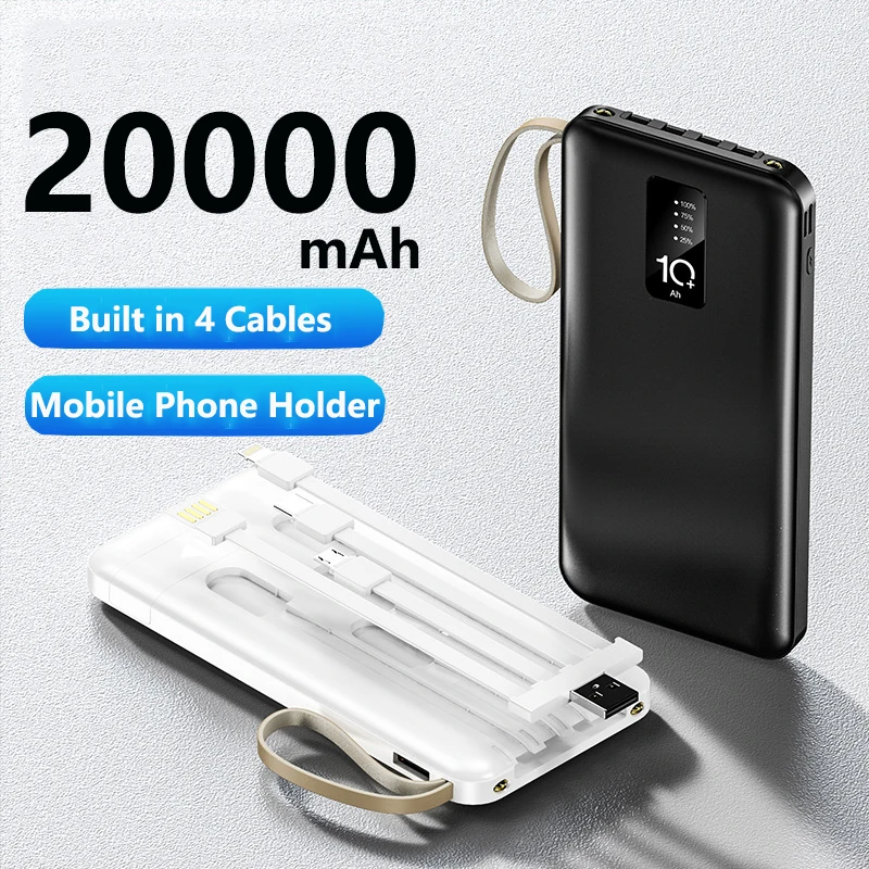 

20000mAh Power Bank Built in Cable Portable Charging External Battery Charger 10000 mAh Powerbank For iPhone Xiaomi mi PoverBank