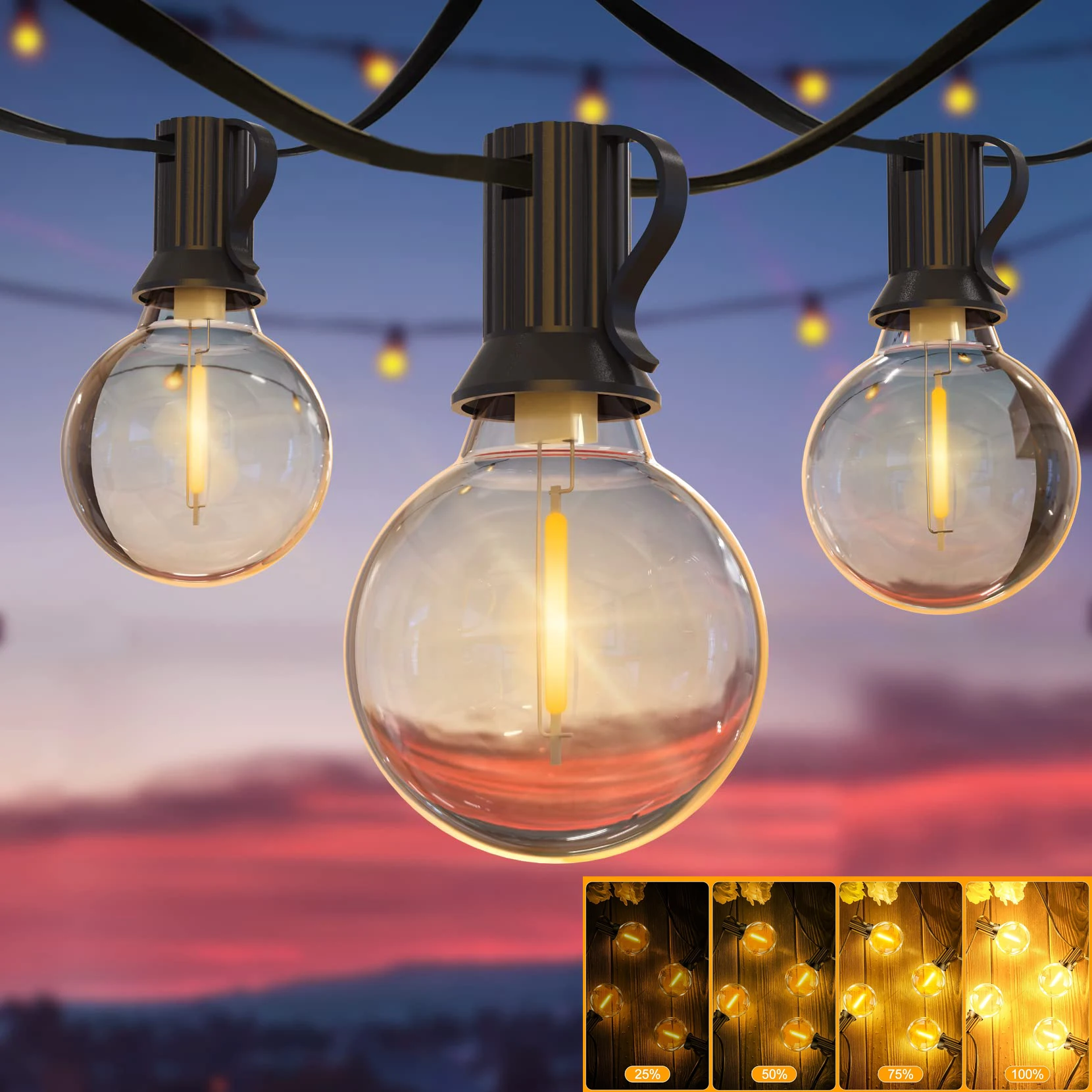 20m 50bulbs Garland G40 String Lights Glass Outdoor E12 Base IP44 Waterproof Dimmable Lights Christmas Wedding Decor