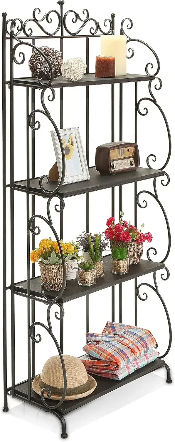 Freestanding metal shelf unit in kitchen