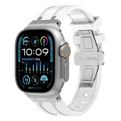 Premium Silicone Watch Band with Fold Buckle Strap - Universal Fit Bracelet - 44mm - 45mm - 46mm - 49mm (White Silver)