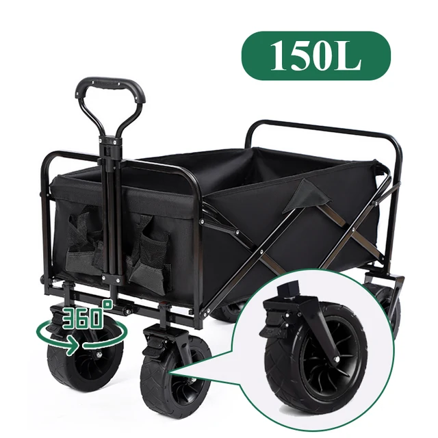 Folding Wagon Cart Portable Outdoor Camping Beach Large Capacity Multifunction Adjustable Handle for Picnic Bbq Trolley 1