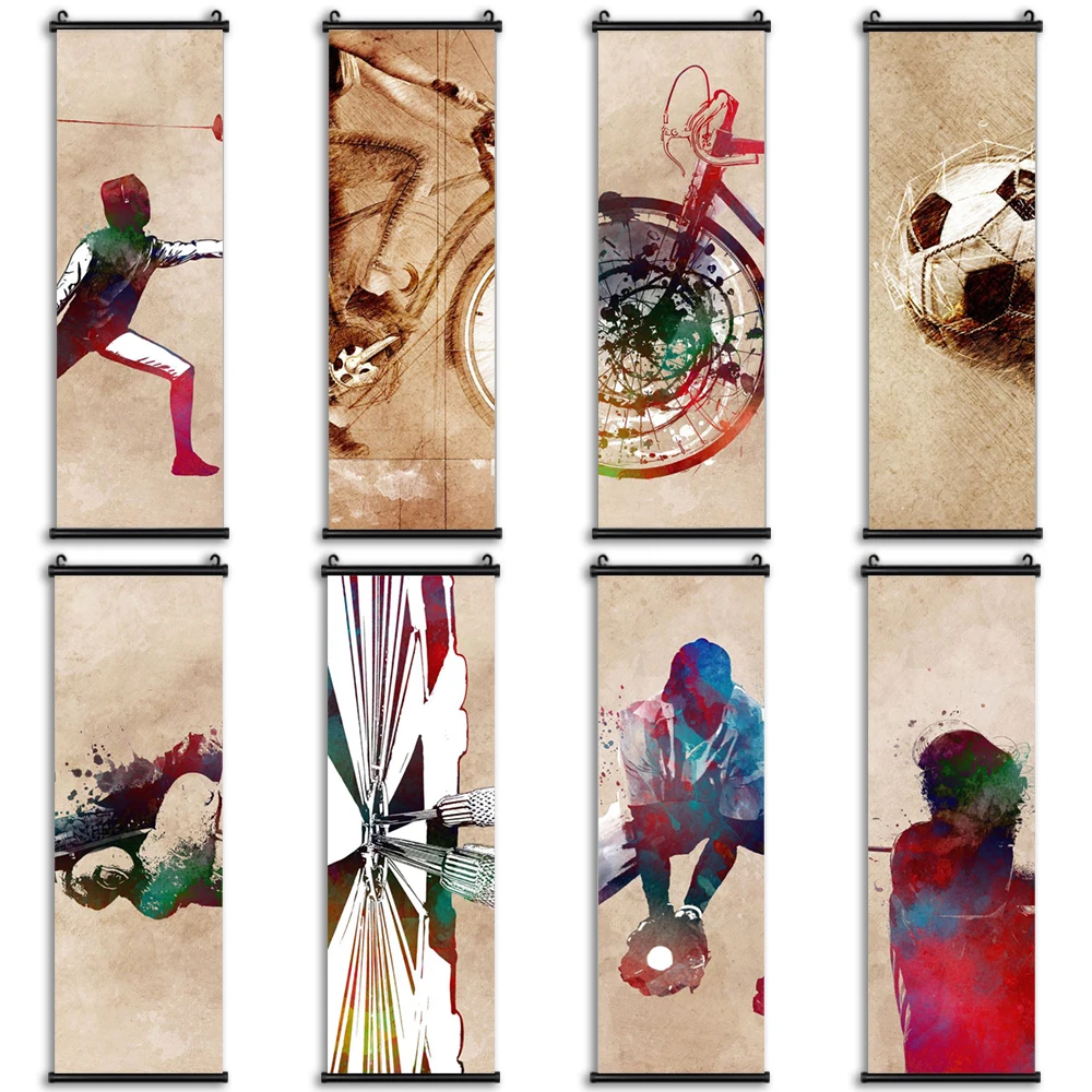 

Wall Art Vintage Canvas Paintings Sportsman Modular Pictures Abstract Print Soccer Hanging Scrolls Poster Home Decor For Bedroom