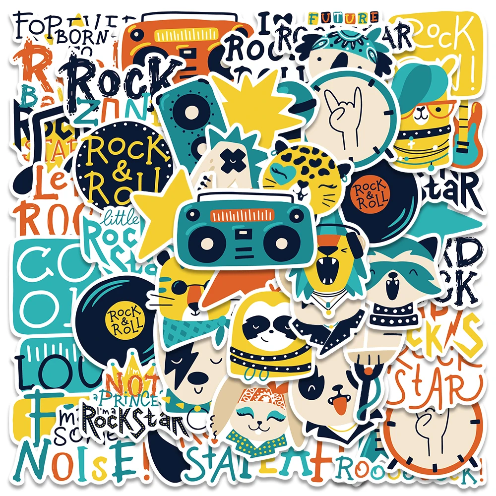 52pcs Cute Cartoon Rock and Roll Kids Stickers For Laptop Water Bottle Phone Guitar Skateboard Waterproof Graffiti Car Deals 50 100pcs funny meme stickers for laptop guitar skateboard water bottle bicycle car decals waterproof graffiti