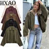 HXAO سترة نسائية ملابس خارجية بأكمام طويلة سترات نسائية مقصوصة بسحاب ديمي الموسم سترة من جلد الغزال معاطف وسترات نسائية