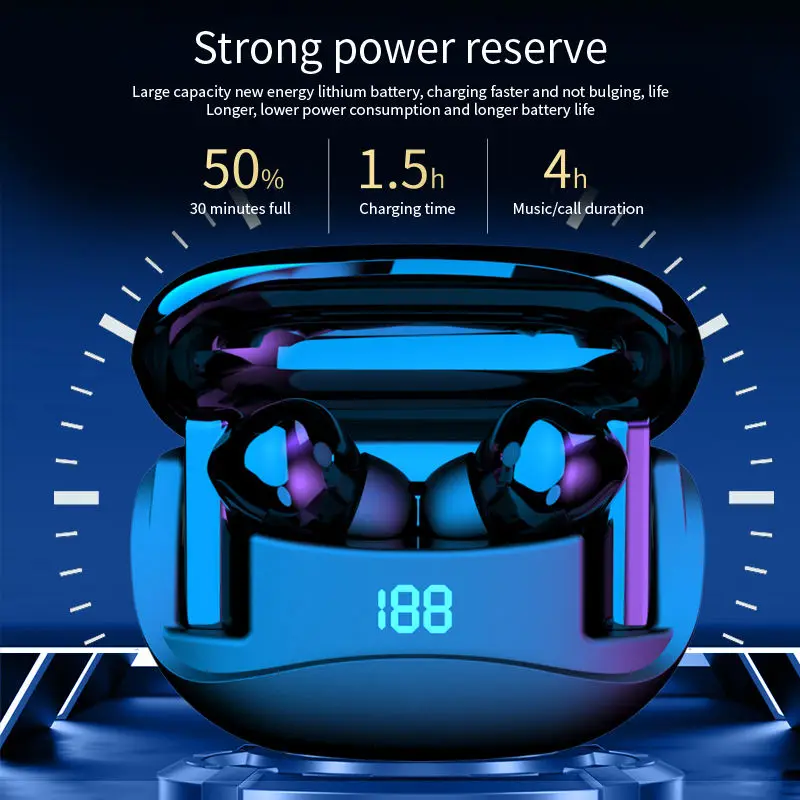 Bluetooth translation earphones waterproof smart digital display multi-language translation colorful light earplugs
