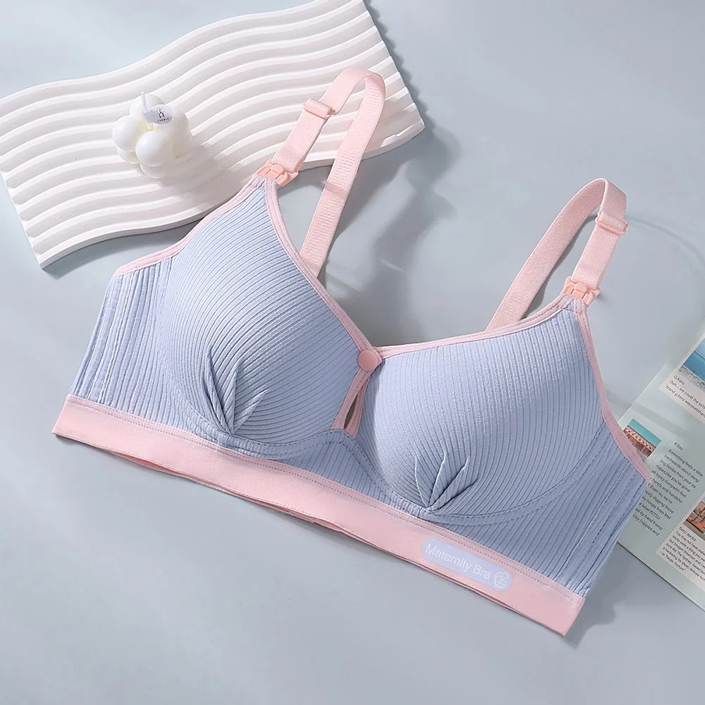 Durable Double Buckle Nursing Bra Push-up Breathable Pregnancy Bralette Pure Cotton Soft Maternity Bra for Breastfeeding 1