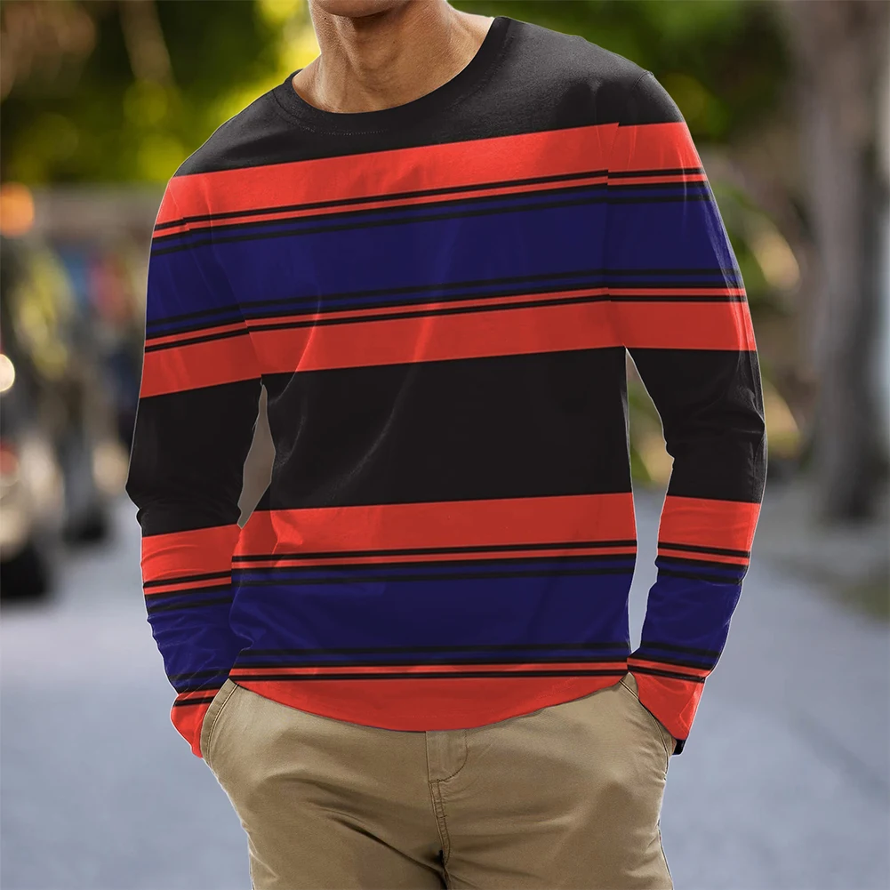 

Mens Striped Printed T-shirt Slim Fit Long Sleeve T-Shirts Autumn Tee Blouse Shirt Pullover Everyday Muscle Tops Tee Shirt Homme