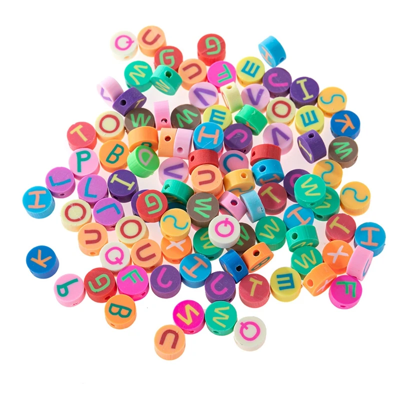 

50Pcs Random Alphabet Letter Clay Beads Polymer Chip Disk Loose Spacer Beads for Necklace Bracelets Jewelry Making DIY Supplies