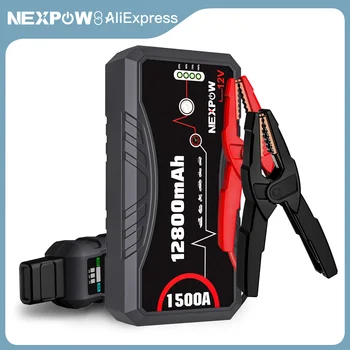 NEXPOW Jump Starter Power Bank, corrente di picco 1500A 12V per motore diesel a benzina da 7 litri e 5,5 litri, Starter Power Bank con torcia LED/USB