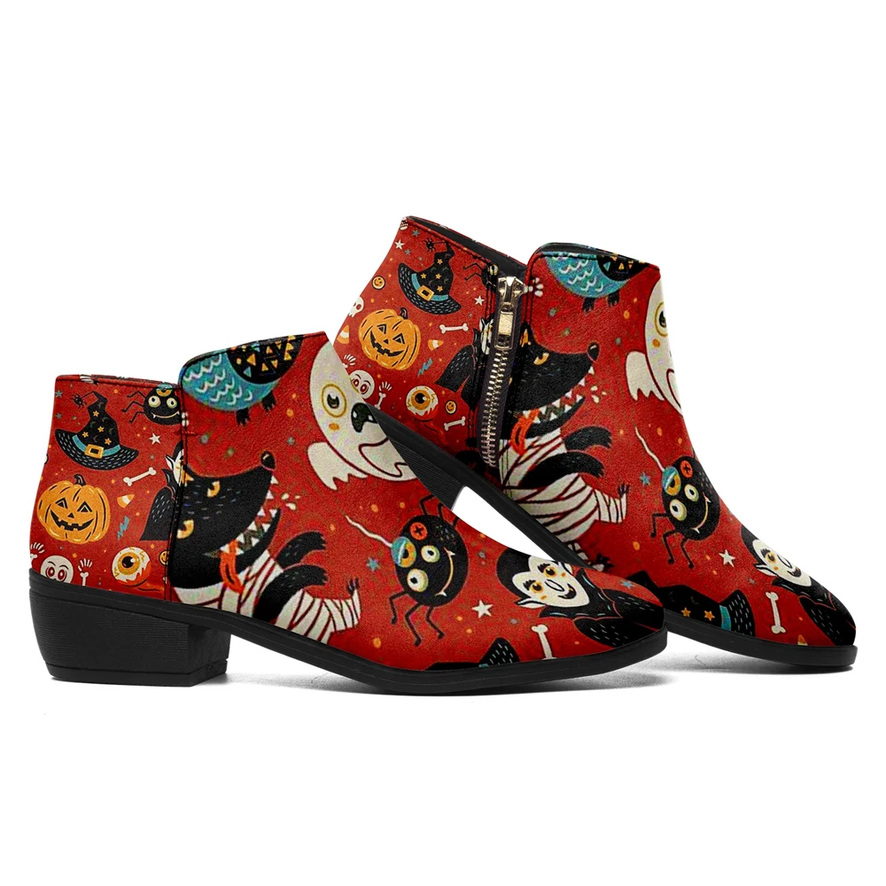 

Dropshipping Print On Demand Women Custom Print POD Modern Boots Halloween design Ankle Boots Free Shipping