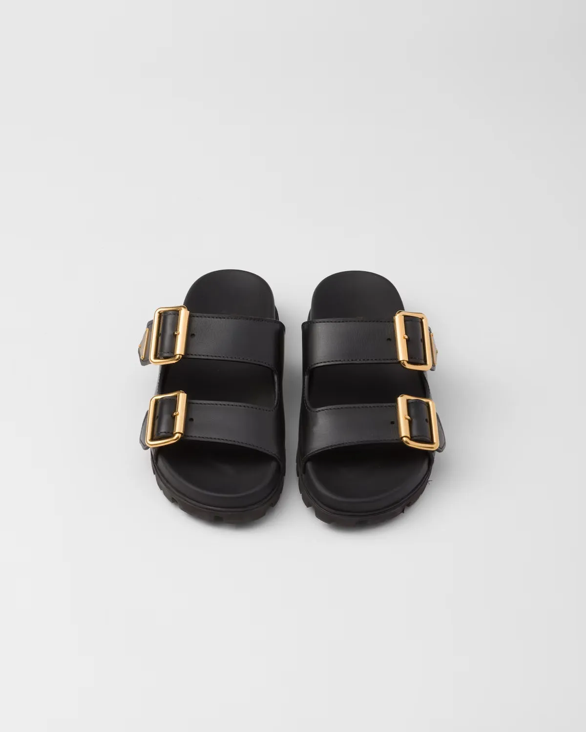 Black Leather Strap Slides Metal Buckle