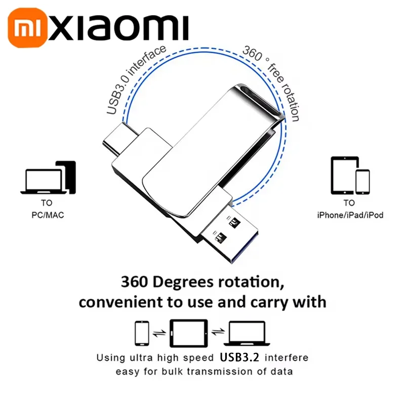 Xiaomi USB 3.2 Flash Drive Metal Pen Drive 16TB 8TB 4TB Waterproof Type-C For Computer Storage Devices